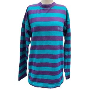 VTG Dehen Men L 80s Heavy Knit Sweatshirt Duty Blue Purple Striped Bally USA
